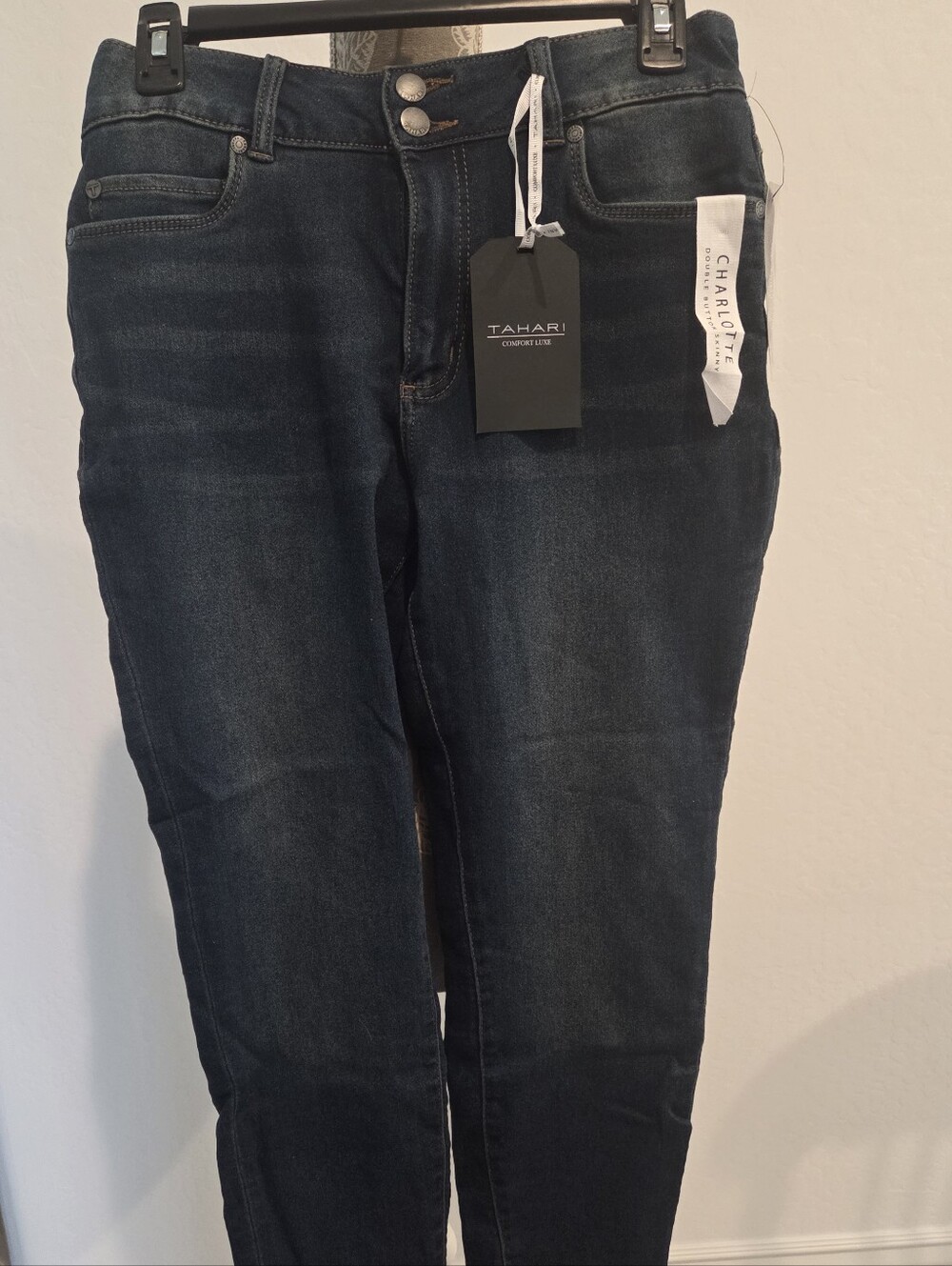 Tahari Charlotte Double Button Womens Dark Blue Slim Jeans